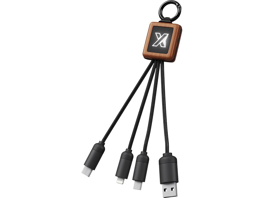 Кабель 3 в 1 на деревянной основе со светящимся логотипом